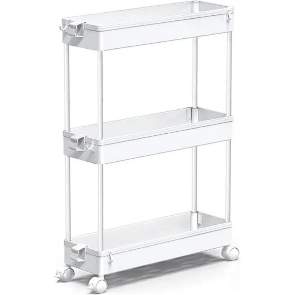 Slim Rolling Storage Cart, Laundry Room Organization, 3 Tier (White)